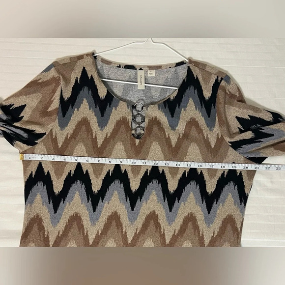 TACERA Women’s Earthy Tone Aztec Chevron 3/4 Sleeve Dress Large - Picture 13 of 14